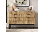 Credenza Moderna Merax Con Cassetti, Cassettiera Con Aspetto Legno E Piano Nero, Mobile Contenitore Per Soggiorno E Corridoio