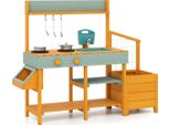 Cucina Di Fango Da Esterno Per Bambini Costway, Cucina Per Bambini Con Fioriera, Traliccio E Funzione Acqua, Cucina In Legno Con Accessori, Per Bambini 3+ (Giallo + Verde Chiaro)