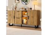 Credenza Merax Con Illuminazione A Led, Cassettiera Con 2 Cassetti E 2 Ante, Mobile Laterale Moderno, Mobile Da Soggiorno, Legno Naturale + Nero