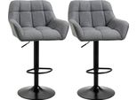 Set Di 2 Sgabelli Da Cucina Regolabili In Altezza E Girevoli A 360° Con Schienale E Poggiapiedi, Look Lino, Fino A 120 Kg, 57,5 X 52,5 X 93-114 Cm, Grigio