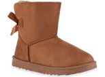 Mytrendshoe Donna Stivaletti Slip-On Stivali Stivali Foderati Caldi Stivali Fiocco 825682, Colore: Marrone Chiaro, Taglia: 40