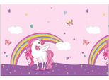 Procos 93761 - Tovaglia Unicorno Colori Arcobaleno, Dimensioni 120 X 180 Cm, Plastica, Cancellabile, Compleanno, Festa A Tema