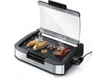 Arendo Gourmet Grill Da Tavolo Con Copertura In Vetro - Grill Elettrico - Barbecue - Per Bistecche, Salsicce, Pesce, Frutti Di Mare, Verdure, Funghi Ecc. - Per Balcone, Giardino, Interno