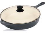 Padella In Ghisa Smaltata Mahlzeit Con Coperchio | Ø 29,5 Cm | Blue Berry | Con Due Beccucci