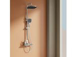 Sistema Doccia Emke Con Termostato, Soffione A Pioggia 36X24 Mm, Doccetta Con 3 Intensità Di Getto Doccia A Pioggia Con Ripiano In Vetro, Rubinetteria Per Vasca E Doccia, Ktw, Cromo