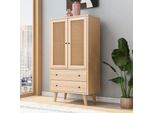 Cassettiera Merax Con 2 Ante In Vimini Rattan E 2 Cassetti, Credenza In Legno, 60X40X120Cm, Rovere