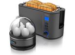 Arendo - Set Tostapane Manha Con Cuoci Uova Sevencook In Acciaio Inox Grigio, Tostapane 4 Fette, Display Led, 6 Livelli Di Doratura, Porta Panini - Cuoci Uova 1-7 Uova, Misurino