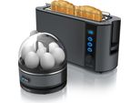 Arendo - Set Tostapane Frukost Con Cuociuova Sevencook In Acciaio Inox Grigio, Tostapane 2 Fette, Display Led, 6 Livelli Di Doratura, Porta Panini - Cuociuova 1-7 Uova, Misurino