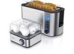 Set Da Colazione Arendo 2 Pezzi, Tostapane A 4 Fessure Lunghe, Cuociuova A 8 Fessure, Argento