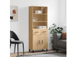 2025 Vetrinetta Moderna A Ripiani In Rovere Sonoma 69,5X34X180 Cm Materiale A Base Di Legno - Cassettiere,Design 6833494 2Parti
