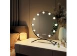 Specchio Per Il Trucco Emke Hollywood Con Specchio D'ingrandimento 7X, Specchio Per Il Trucco Rotondo Nero 160X500X580 Mm Con Touchscreen Intelligente E 3 Colori Di Luce, 11 Luci Led Dimmer Ruotabili A 360° E Funzione Di Memoria
