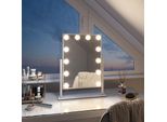 Emke Hollywood Specchio Per Il Trucco 85X364X475Mm Con Specchio D'ingrandimento 7X, Bianco Specchio Per Il Trucco Con Touchscreen Intelligente E 3 Colori Di Luce, 12 Luci Led Dimmer, Ruotabile A 360° E Funzione Memoria