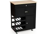 Carrello Da Cucina Su Rotelle Costway, Carrello Di Servizio Con Cassetti E Portabottiglie A 3 Livelli E Piano Di Lavoro, Carrello Da Cucina Laterale Carrello Da Cucina Scaffale Da Cucina Carrello Da Cucina Isola Da Cucina In Legno (Nero)