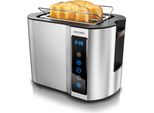 Arendo - Tostapane 2 Fette In Acciaio Inox Touch Panel - 800 W - Alloggiamento A Doppia Parete - Portapane Integrato - 7 Livelli Di Doratura - Centratura Delle Fette Di Pane - Indicazione Del Tempo Residuo - Funzione Memoria - Argento