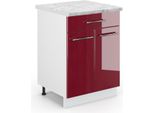 Vicco Mobiletto Base Per Cucina Fame-Line, 60 Cm Con Cassetto, Pt Marmo, Rosso Bordeaux Lucido/Bianco