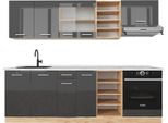 Vicco Cucina Componibile R-Line, 240 Cm , Pt Marmo, Antracite Lucido/Oro Power Oak