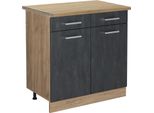 Vicco Mobiletto Base Per Cucina R-Line, 80 Cm Pl Rovere, Calcestruzzo Nero/Quercia Dorata
