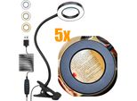Lente D'ingrandimento Con Luce E Supporto 5X, Lampada Con Lente D'ingrandimento 3 Modalità Di Colore E 10 Livelli Di Luminosità Dimmerabili, Lampada D'ingrandimento A Led, Lampada D'ingrandimento Con Morsetto