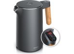 Bollitore Elettrico Arendo In Acciaio Inox Da 1,5L, A Doppia Parete, Impostazione Della Temperatura 40° - 100°C Con Display, 2200W, Funzione Keep Warm, Manico In Look Legno, Senza Bpa