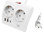 Ewent Multi-Plug De Desktop Con 2 Prese Schuko E 2 Porte USB-A E 1 USB-C, Interruttore On/Off, 3680 W, Protezione Da Sovraccarico, Spina Schuko Da 16 A E Cavo De