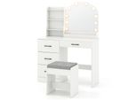Costway Tavolo Da Trucco Tavolo Da Toeletta Tavolo Cosmetico Con Sgabello, Stazione Di Ricarica, Led, 3 Colori Con Luminosità Regolabile, Specchio E 4 Cassetti Bianco