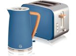 Swan STP2090BLUNEU Set Per La Prima Colazione, Senza Fili, 1,7L Tostapane A Fessura Larga 2 Blu Nordico Blu