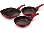 Berlinger Haus Burgundy Set Padella + Padella Grill 20-24-28Cm Induzione Alluminio Rivestimento Antiaderente Rosso