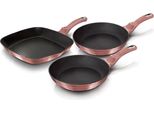 Berlinger Haus I-Rose Set Padella + Padella Grill 20-24-28Cm Induzione Alluminio Rivestimento Antiaderente Rosa