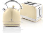 Swan STP7050CNEW Set Colazione Retrò, Bollitore 1,8L Senza Fili, 2 Tostapane A Fessura Larga, Crema Vintage