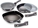 Berlinger Haus Carbon Pro Set Padella + Padella Grill 20-24-28 Cm A Induzione, Antiaderente, Manici Rimovibili Grigio Scuro