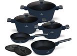Set Di Pentole Antiaderenti Berlinger Haus, Alluminio Forgiato, Induzione, 10 Pezzi, Titanpro, Blu Opaco, Manico Ergonomico, Collezione Deep Sea