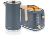 Briebe SKT1167GRY Set Nordico Tostapane 2 Fette A Fessura Larga + Bollitore 1,7L Elettrico Grigio