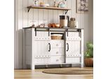 Mobile Buffet Merax 120 Cm In Bianco Con Ante Scorrevoli E 3 Cassetti, Mobile Laterale In Mdf, Mobile Bar Rustico Per Cucina E Soggiorno