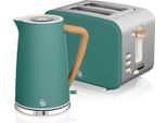 Swan STP2090GRENEU Set Di Cottura Per La Prima Colazione, Senza Fili, 1,7L Tostapane A Fessura Larga 2 Verde Nordico Verde