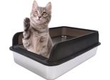 Lettiera Per Gatti In Acciaio Inox Anti Schizzo Inodore Facile Da Pulire Lati Alti Semi-Chiusi Con Coperchio Per Gatti Grandi Nero Extra Large: 60 X 40 10 Cm / 23,6 15,7 3,9In