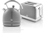 Swan STP7050GRNEW Set Colazione Retrò, Bollitore 1,8L Senza Fili, 2 Tostapane A Fessura Larga, Grigio Vintage