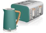 Swan STP2091GRENEU Set Di Cottura Per La Prima Colazione, Senza Fili, Tostapane Da 1,7L Con Slot Largo 4 Verde Nordico Verde