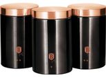 Berlinger Haus Black Rose Set Di 3 Barattoli Da Cucina In Robusto Acciaio Inox, Ø11 X 17,8 Cm Design Moderno Nero / Oro Rosa