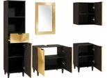 Vidaxl Set Di Armadietti Da Bagno 5 Pezzi In Legno Massiccio Nero E Oro Mango