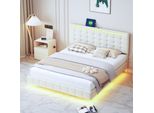 Letto Imbottito Fortuna Lai 160X200Cm Con Illuminazione A Led E Presa Usb, Letto Matrimoniale Con Giroletto E Testata Regolabile In Altezza, Letto In Legno Biancheria Da Letto Funzionale Per I Giovani, Beige