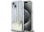 Guess Guhcp15Mlfcsegt Iphone 15 Plus /14 Plus 6.7 Custodia Rigida Trasparente Liquid Glitter Gold Stripes