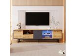 Mobile Tv Fortuna Lai, Mobile Tv Con Cassetti E Led, Tavolo Tv Moderno Con Spazio Di Archiviazione, Tavolo Tv Per Soggiorno E Sala Da Pranzo, Colore Legno E Nero, 190 X 40 X 50 Cm