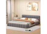 Letto Imbottito Proximax 160X200 Cm - Letto Matrimoniale Con Rete A Doghe, Testata E Sponde Imbottite, Lino, Grigio
