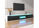 Mobile Tv Da 180 Cm, Con Illuminazione Led Cambia Colore, Ante A Ribalta, Laccato. Mobile Tv Sospeso, Stile Moderno - Nero