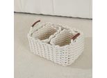 Set Di 3 Cesti In Cotone A Trama Grossa Cesto Portaoggetti Per Corridoio, Camera Da Letto E Soggiorno, Colore: Bianco