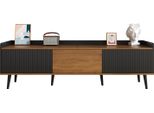 Console Tv Moderna A 3 Ante, Mobile Basso In Legno Nero E Naturale, 160 X 39 X 49,5 Cm
