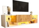 Mobile Tv 160 X 40 X 42 Cm, Tavolo Tv Moderno Con Ripiano In Vetro E 2 Cassetti, Bianco