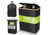 160L Deposito Di Bottiglie Con Coperchio, Include 2 Tasche Interne Riutilizzabili, Per Cucina/Esterno, Grande Contenitore Di Bottiglie Vuote, Nero.