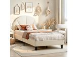Letto Per Bambini Imbottito 90X200Cm, Struttura Letto Singolo Con Testata Regolabile, Letto Per Ragazzi E Ragazze, Velluto, Beige
