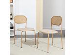 Sedie Da Pranzo, 2 Pezzi, Sedia In Rattan Con Schienale In Rattan E Gambe In Metallo, Sedia Da Cucina Moderna, Per Sala Da Pranzo, Soggiorno, Camera Da Letto, Colore Legno